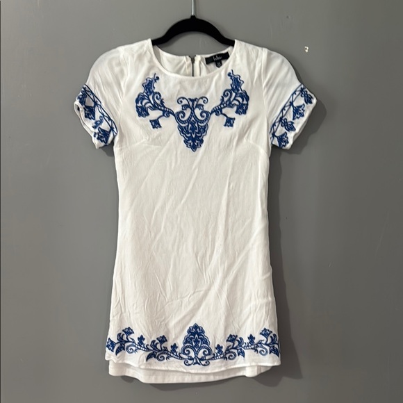 Lush Dresses & Skirts - Lush White and Blue Fitted Embellished Blouse